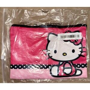 Hello Kitty Pencil Case Cosmetic Makeup Pouch Black Pink New